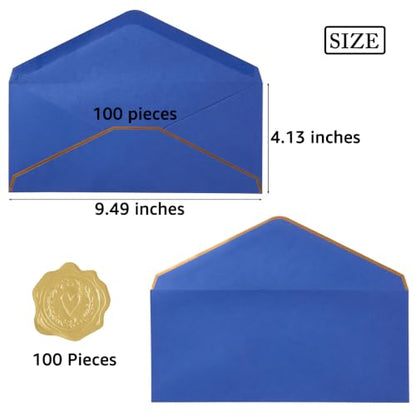 100 Pack #10 Business Envelopes with Gold Stickers, Blue - color: Blue