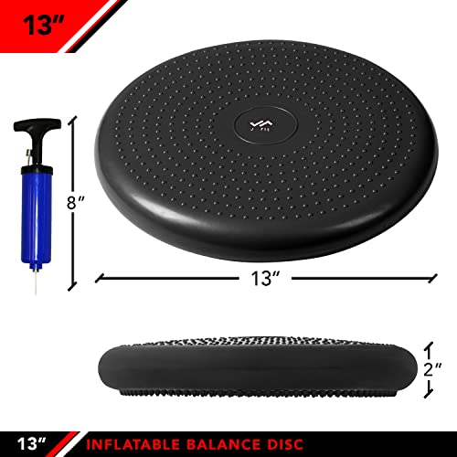 JFIT Inflatable Balance Disc - 13" or 26" Large Wobble Cushion Trainer - Durable Exercise Balance Pad for Coordination, Stability, and Core - Home, Gym, and Pet Training - style: 13-Inch - Black