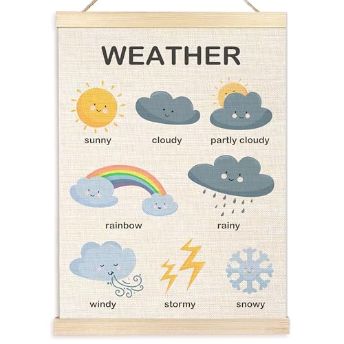 Ecezatik Weather Educational Poster Hanger Frame, Cute Classroom Decor, Nursery Wall Decor, Weather Learning Posters Banner for Nursery Kids Room Playroom Classroom Preschool Decor, 12x16 Inches - color: H-wall art-Popular science, size: 16"L x 12"W