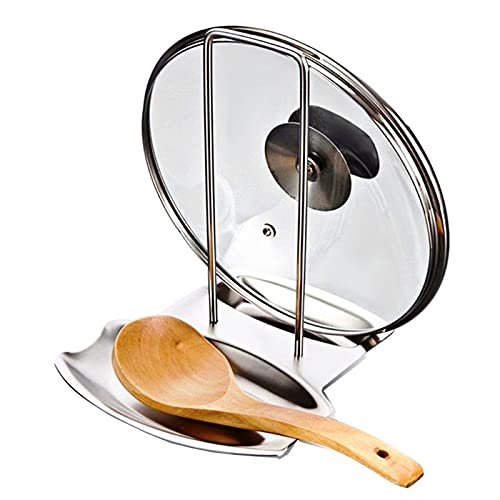 Pan Lid Holder Progressive Lid and Spoon Rest Shelf 304 Stainless Steel Pan Lid Organizer Kitchen Decor Tool | iPstyle 304 Stainless Steel Pan Lid Holder Spoon Rest Organizer Kitchen Tool