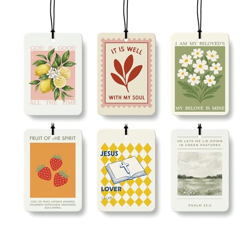 Christian Car Air Freshener 6 Pcs Coconut Scented, Lemon Strawberry Religious Bible Car Accessories Mirror Decor for Women, Christian Hanging Air Freshener for Cars Closet Drawer Books - color: Color-29