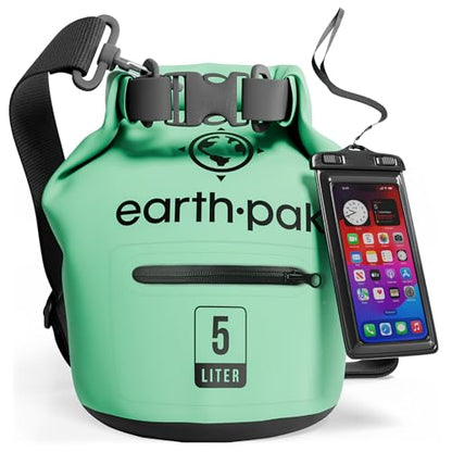 Earth Pak Waterproof Dry Bag with Zippered Pocket - Waterproof Dry Bag Backpack Keeps Gear Dry - color: Seafoam Green, size: 5L