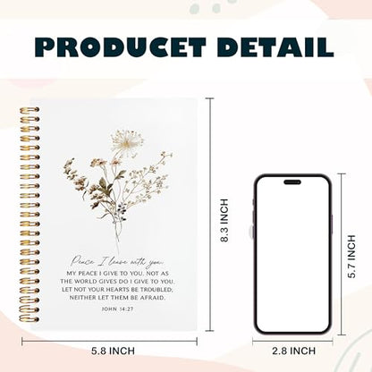 BearCake Peace I Leave with You Floral Christian Notebook Journal, Christian Gifts for Women, Bible Notebooks for Note Taking, Bible Journaling Notebook, Hardcover Spiral Notebook 5.5x8.3 - color: white-Bible-14:27