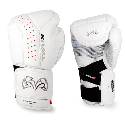 RIVAL Boxing RB10 Intelli-Shock Bag Gloves, Hook and Loop Closure - Ergonomic Fit, 1.25” of Closed Cell Foam for Intense Bag Use - color: White, size: Medium
