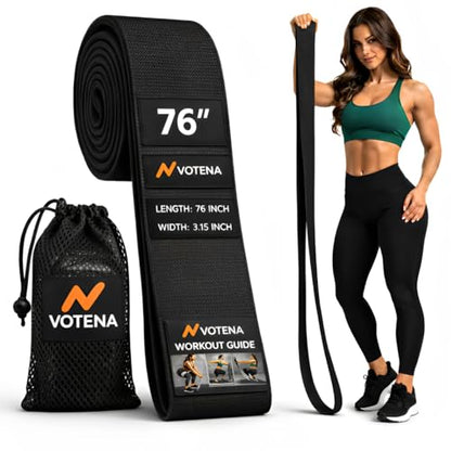 76 Inch Extended Length Resistance Bands - Heavy Duty Elastic Fabric & Natural Rubber Long Workout Loop for Pull Up Assist, Vertical Jump Training, Mobility & Full Body Fitness - color: Black