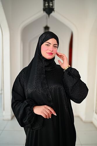 Farida Satin Jacquard Isdal for Women – Full Length One-Piece Prayer Dress with Attached Hijab
