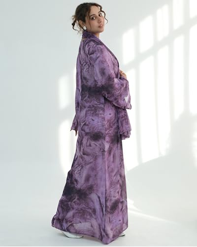 Modest Cardigan Set Women Muslim Dress with Soft Hijab Scarf Islamic Outfits Open Abaya For Eid, Ramadan, Umrah, Hajj - color: Purple, size: L(56)