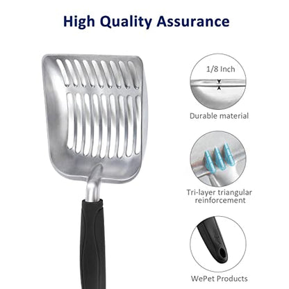 Cat Litter Scoop, Aluminum Alloy Sifter, Kitty Metal Scooper, Deep Shovel, Long Handle, Poop Sifting, Kitten Pooper Lifter, Durable, Heavy Duty, for Litter Box - color: FLAT Aluminum \ #06 Black Handle, size: Small