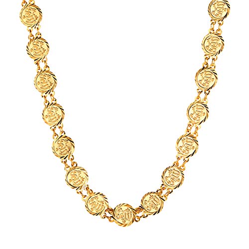 U7 Allah Necklace for Women/Men, 18K Gold Plated Square/Oval/Coin/Heart/Crescent Moon Islamic Pendant Necklace Muslim Jewelry with Chain - color: 06.Coin Necklace Gold