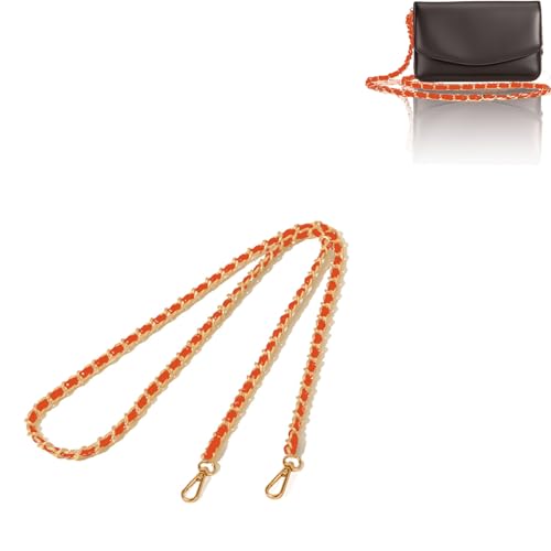 2 Pcs Purse Chain Strap, 47" Gold Chain with Leather, Crossbody Bag Replacement Straps,Handbag Chain for Shoulder Bags - color: Orange