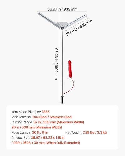 VEVOR Lake Weed Cutter, Pond Aquatic Plant Cutting Tool with 37 in Max. Cut Width, Sharp and Heavy-Duty Steel Blades, Pond Rake with 30 ft Throw Rope, for Cattail, Phragmites, Lilly Pads & Chara - size: 20-37in