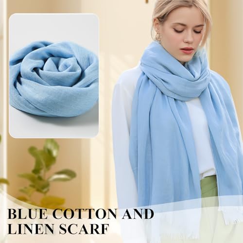 Extra Large Cotton Linen Shawl Wrap for Women, Elegant Scarf with UV Protection Breathable Lightweight Head Cover Hijab - color: Blue