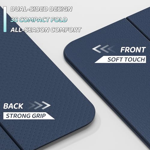 ILILI Foldable Yoga Mat 71 * 24 * 0.3 Inch | Lightweight TPE Non Slip Exercise Mat, Waterproof Portable Fitness Mat for Home Gym, Pilates, Stretching & Daily Workouts - color: Dark Blue