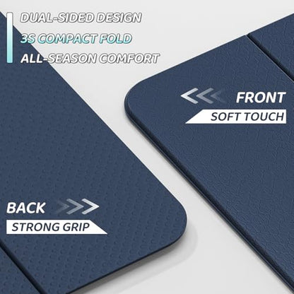 ILILI Foldable Yoga Mat 71 * 24 * 0.3 Inch | Lightweight TPE Non Slip Exercise Mat, Waterproof Portable Fitness Mat for Home Gym, Pilates, Stretching & Daily Workouts - color: Dark Blue
