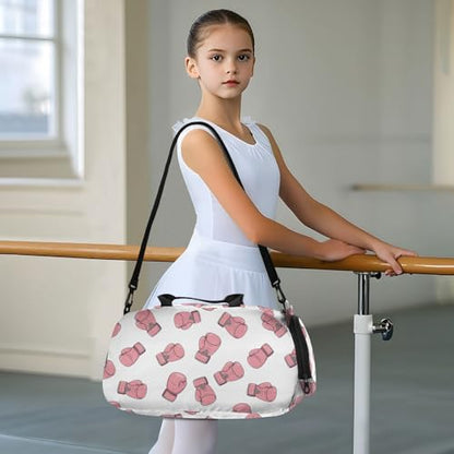 VIGTRO Pink Boxing Gloves Print Kids Overnight Travel Duffel Bag Sport Gym Bag for Boys Girls with Shoe Compartment, Carry On Weekender Luggage Bag for Dance Swim Yoga