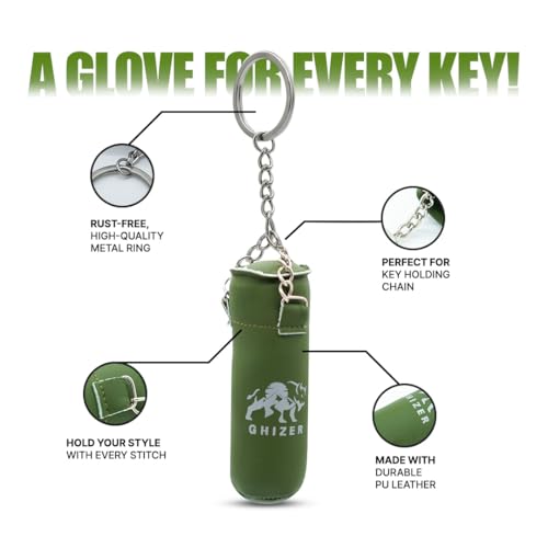 Mini Boxing Glove & Punching Bag Keychain Set – PU Leather Keyring Sports Lovers Gift & Gifts For Men (3 pcs) - color: Green