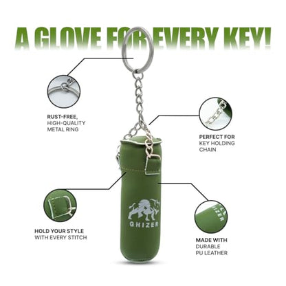 Mini Boxing Glove & Punching Bag Keychain Set – PU Leather Keyring Sports Lovers Gift & Gifts For Men (3 pcs) - color: Green
