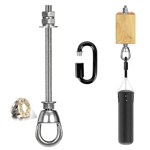 Heavy Duty 800LBS Punching Bag Hanger Swivel Ceiling Hook, 360 Bearing Rotation Stainless Steel Swing Anchor with Quick Release Carabiner, Anti Loose Double Nut Mount for Boxing Hammock Swing