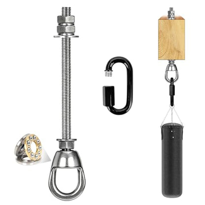 Heavy Duty 800LBS Punching Bag Hanger Swivel Ceiling Hook, 360 Bearing Rotation Stainless Steel Swing Anchor with Quick Release Carabiner, Anti Loose Double Nut Mount for Boxing Hammock Swing