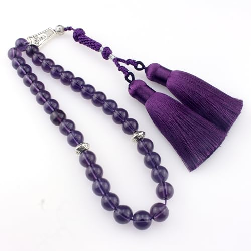 Muslims Islamic Dhikr 33 Tasbeeh Tasbih Prayer Beads, Purple Glass Beads with Tassel
