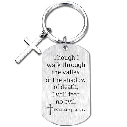 Inspirational Scripture Keychain with Cross - Bible Verse Matte Key Chain Religious Gift for Christian - style: Psalm 23:4