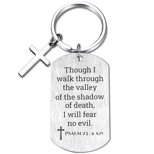 Inspirational Scripture Keychain with Cross - Bible Verse Matte Key Chain Religious Gift for Christian - style: Psalm 23:4