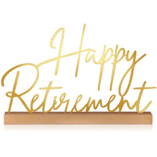 Yaocom 13.78 Inch Happy Retirement Table Decorations Metal Tabletop Centerpieces Retirement Party Decor Retired Theme Letter Sign with Wooden Base for Desk Men Women Home Gifts Shelf Coworker - style: Retirement