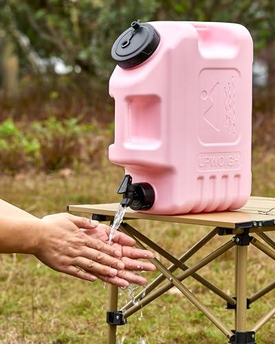 UPWOIGH 3.5 Gallon Camping Water Jug with Spigot, Blush Pink, 1 Pack | BPA-Free HDPE, Dual Cap Openings, Built-In Handles, Leak-Resistant Design, Portable Storage for Travel and Emergencies - color: Blush Pink