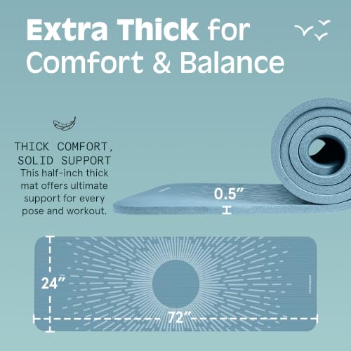 Retrospec Solana Yoga Mat Thick 1/2in Non-Slip Workout Mat with Nylon Strap - 72x24in Exercise Mat for Pilates, Stretching & Fitness - BPA Free, Easy Clean - color: Blue Mist