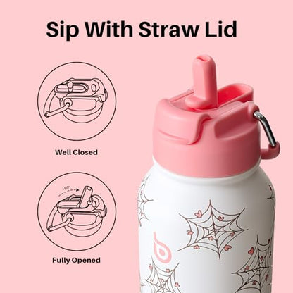 BOTTLE BOTTLE 32oz Insulated Water Bottle with Pill Box | Stainless Steel,Sport Water Bottle, with Straw Dual-use Lid and Pill Box, Design for Gym - color: Cupid Web