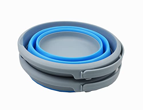 SAMMART 5.5L (1.4 Gallon) Collapsible Plastic Bucket - Foldable Round Tub - Portable Fishing Water Pail - Space Saving Outdoor Waterpot (Grey/Marine Blue (Set of 2)) - color: Grey/Marine Blue (Set of 2)