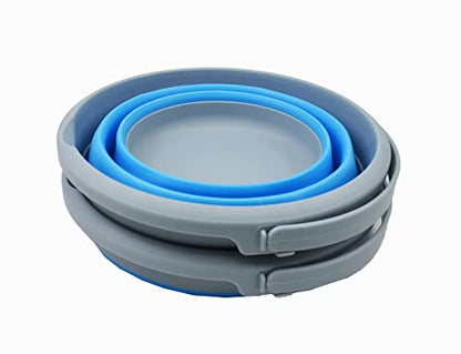 SAMMART 5.5L (1.4 Gallon) Collapsible Plastic Bucket - Foldable Round Tub - Portable Fishing Water Pail - Space Saving Outdoor Waterpot (Grey/Marine Blue (Set of 2)) - color: Grey/Marine Blue (Set of 2)