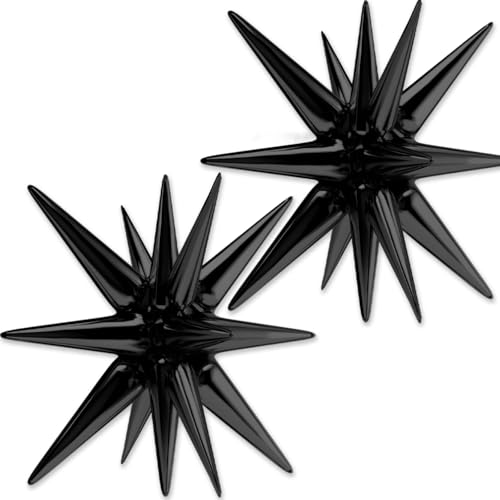 PartyWoo Black Star Foil Balloons 2pcs 42 Inch Large Spike Explosion Mylar Balloons for Graduation Birthday Engagement Wedding Anniversary Bridal Shower Bachelorette Retirement Party Decorations - color: Black, size: 2 PCS - 42 Inch