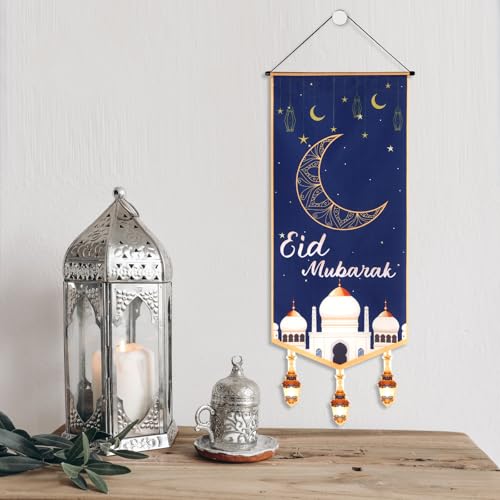 Eid Mubarak Banner, 40x15.55 Inch Ramadan Door Hanging Sign Eid Mubarak Door Sign Ramadan Banner Eid Mubarak Decoration Ramadan Decorations for Home Door