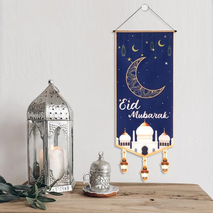 Eid Mubarak Banner, 40x15.55 Inch Ramadan Door Hanging Sign Eid Mubarak Door Sign Ramadan Banner Eid Mubarak Decoration Ramadan Decorations for Home Door
