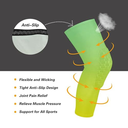 Light Green Green Sports Knee Pads Youth Volleyball Basketball Long Leg Sleeves Braces Compression Wrestling Youth/Kids & Adult Sizes