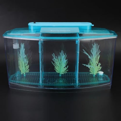 Aquarium Fish LED Acrylic Three Di Breeding Isolation Box for Sm Fishes Bottom of the Change for and Stress Valve (Blue) - color: Blue