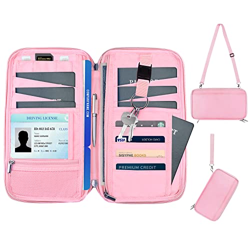 WALNEW Passport Holder for Travel Family, RFID Blocking Passport Wallet - color: Pink
