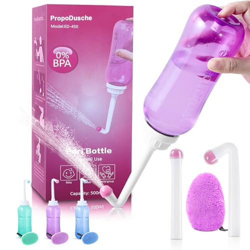 Portable Bidet with Intimate Washcloths - Bidet Sprayer with 2 Nozzle for Wash and Anal Douche, Bottle BPA-Free for Care - color: Purple