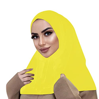 AIBEARTY Women Fashion Instant Muslim Turban Hijab with Snap Fastener Breathable Headscarf Bonnet Cap Turban Hat Shawl - color: Yellow
