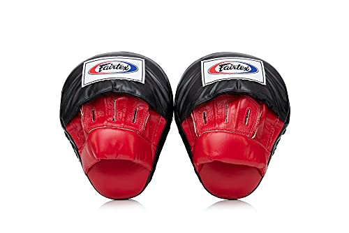 Fairtex FMV9 Contoured Focus Mitts |Striking Accuracy & Protection for Boxing, Muay Thai, Kickboxing |Ergonomic Design, Soft Padding, Secure Fit Leather - color: Red/Black