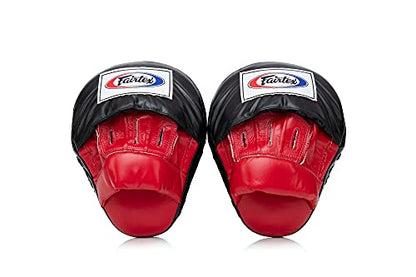 Fairtex FMV9 Contoured Focus Mitts |Striking Accuracy & Protection for Boxing, Muay Thai, Kickboxing |Ergonomic Design, Soft Padding, Secure Fit Leather - color: Red/Black