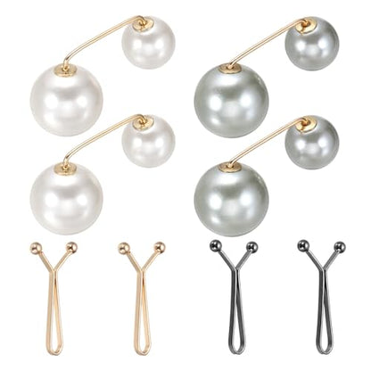 MECCANIXITY Artificial Pearl Brooch Pins, Safety Pins Sweater Shawl Clips for Women, Anti-Exposure Neckline Waist Adjuster for Scarf T-Shirt Pants,Beige,Gray,Gold,Black 8pcs,2 Styles - color: Beige,Gray,Gold,Black