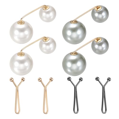 MECCANIXITY Artificial Pearl Brooch Pins, Safety Pins Sweater Shawl Clips for Women, Anti-Exposure Neckline Waist Adjuster for Scarf T-Shirt Pants,Beige,Gray,Gold,Black 8pcs,2 Styles - color: Beige,Gray,Gold,Black