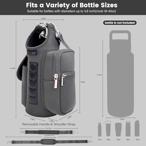 icolor Magnetic Gym Bag Water Bottle Carrier Holder with Phone Pockets & Shoulder Strap,Gym Magnetic Bag 5 Built-in Magnets Gym Accessories Organizer Sling Bottle Bag Pouch Sleeve - color: Gray