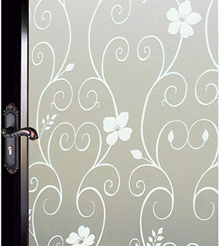 Window Privacy Film, Decorative Window Film, White, 17.4" x 78.7" | Day & Night Privacy, Lets in Natural Light, Static Cling, Removable, UV & Heat Control, for Home, Office and Glass Doors - color: White Flower-dp014w, size: 17.4 x 78.7 inches