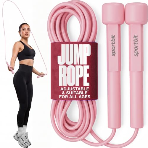 SPORTBIT Adjustable Jump Rope for Fitness and Exercise | Fitness and Exercise, Cardio, Boxing, and Weight Loss, Speed Rope, Men & Women - color: Pink