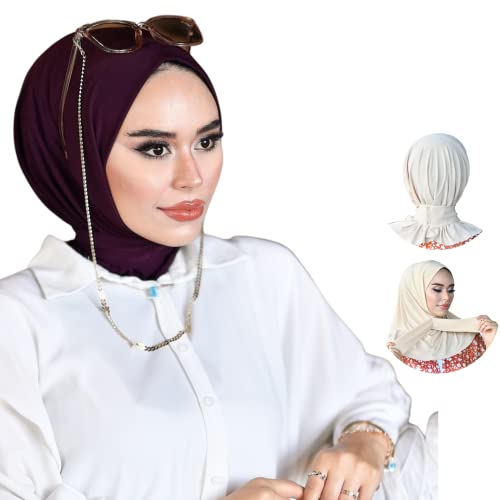 para life Snap Hijab for Women, Breathable Instant Hijabs|Standard Size Stretchable Cotton Sandy|Jersey Undercap - color: Plum