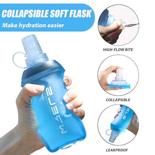 WRELS 200ml/350ml/500ml Collapsible Soft Flask,BPA Free Folding Soft Water Bottle with Hanging Ring,Lightweight TPU Hydration Flask for Running Marathon Cycling Hiking(350ml-2 Packs) - color: Blue-350ml*2