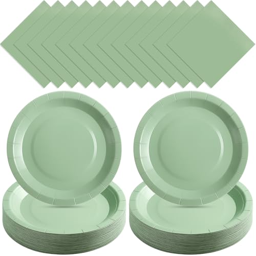 Zhehao 120 Pcs Dessert Plates Napkins Set, 7 Inch Party,Sage Green - color: Sage Green